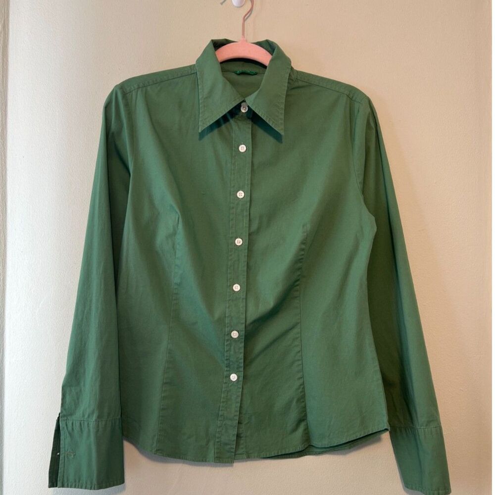Benetton Green Long Sleeve Shirt Made in Hong Kong Labeled sz L (modern Medium)